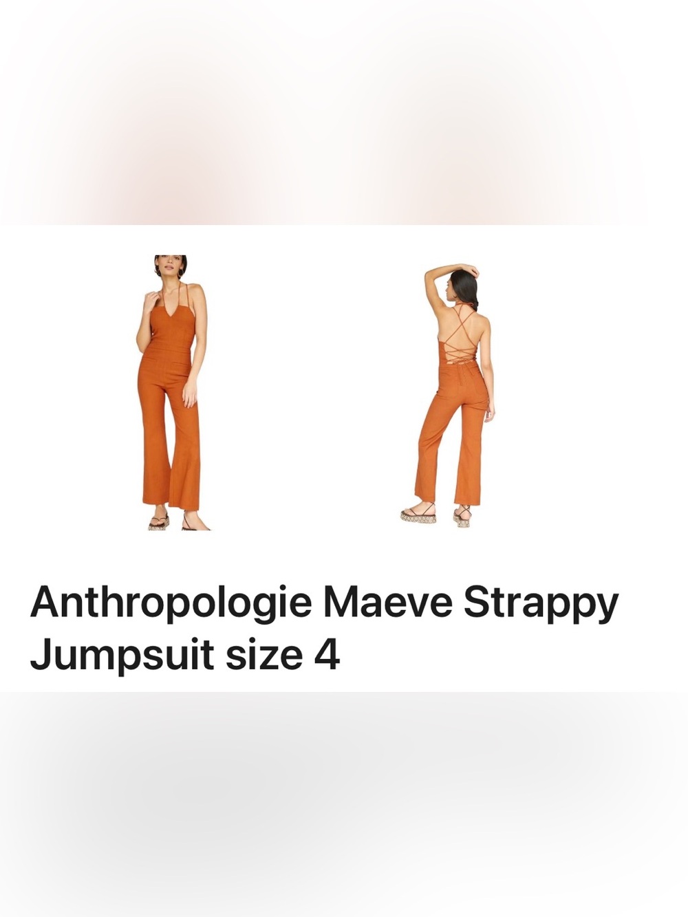Anthropologie Maeve Strappy Back Jumpsuit in Rust Orange
